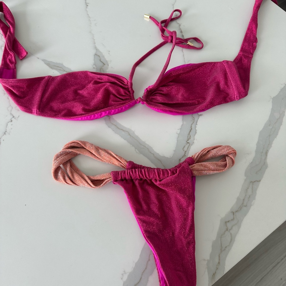 Monday Swimwear Fuchsia and Peach Bikini Set